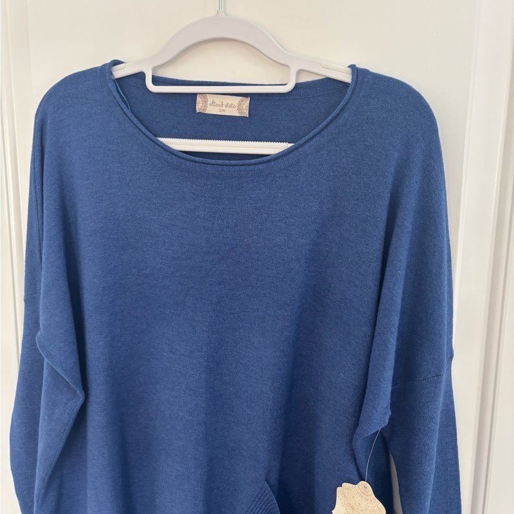 Altar’d State Blue Oversized Sweater with Pocket - Picture 2 of 7